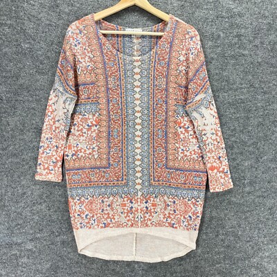 Moa Moa Sweater Women XS Orange Blue Knit Dolman Long Sleeve Sheer Rayon