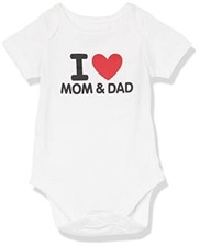 Baby Single Short Sleeve 100 Cotton Bodysuits, I Heart Mom and Dad, 12-18