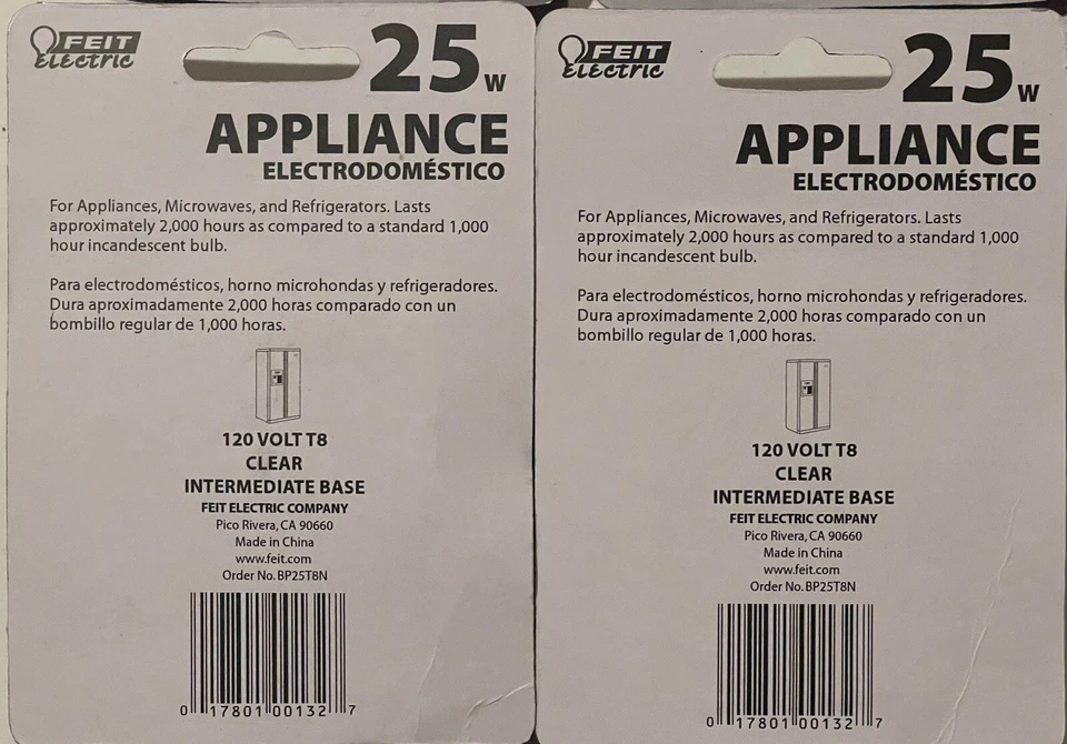 FEIT ELECTRIC (4 BULBS)-2 APPLIANCE BP25T8N-2 HIGH INTENSITY BP25511N (25 WATT) - Image 4 of 4