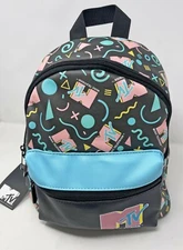 MTV Mini Backpack Bioworld Faux Leather Black 11.5"  Purse New with Tag