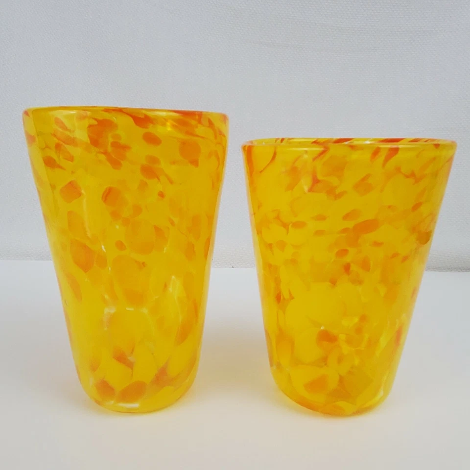 Vasos amarillos y naranjas soplados a mano vidrio artístico, vaso de pinta Foto 2 de 4