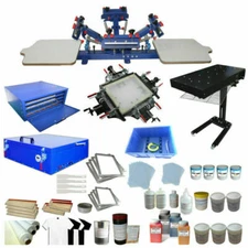 Updated Full Set 4 Color 2 Station Silk Screen Printing Kit Machine & Press Tool