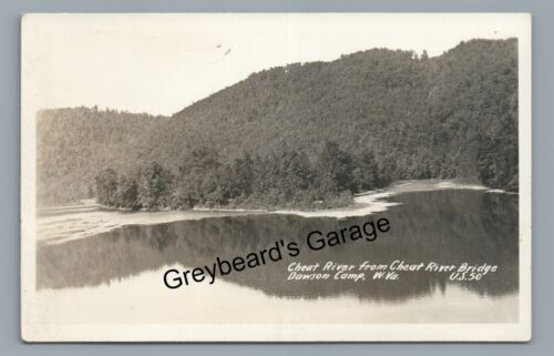 RPPC Cheat River from Bridge DAWSON CAMP WV US 50 vintage vraie carte postale photo - Photo 1/2