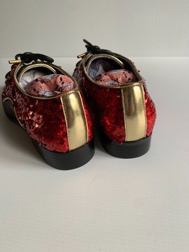 Irregular Choice Mighty Fine zapatos Reino Unido 5 UE 38 NUEVO lentejuelas rojas Nuevo en caja dorado metálico - Imagen 6 de 10