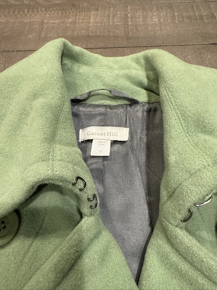 Abrigo para mujer Garnet Hill verde mezcla de lana guisante talla 4 Foto 3 de 4