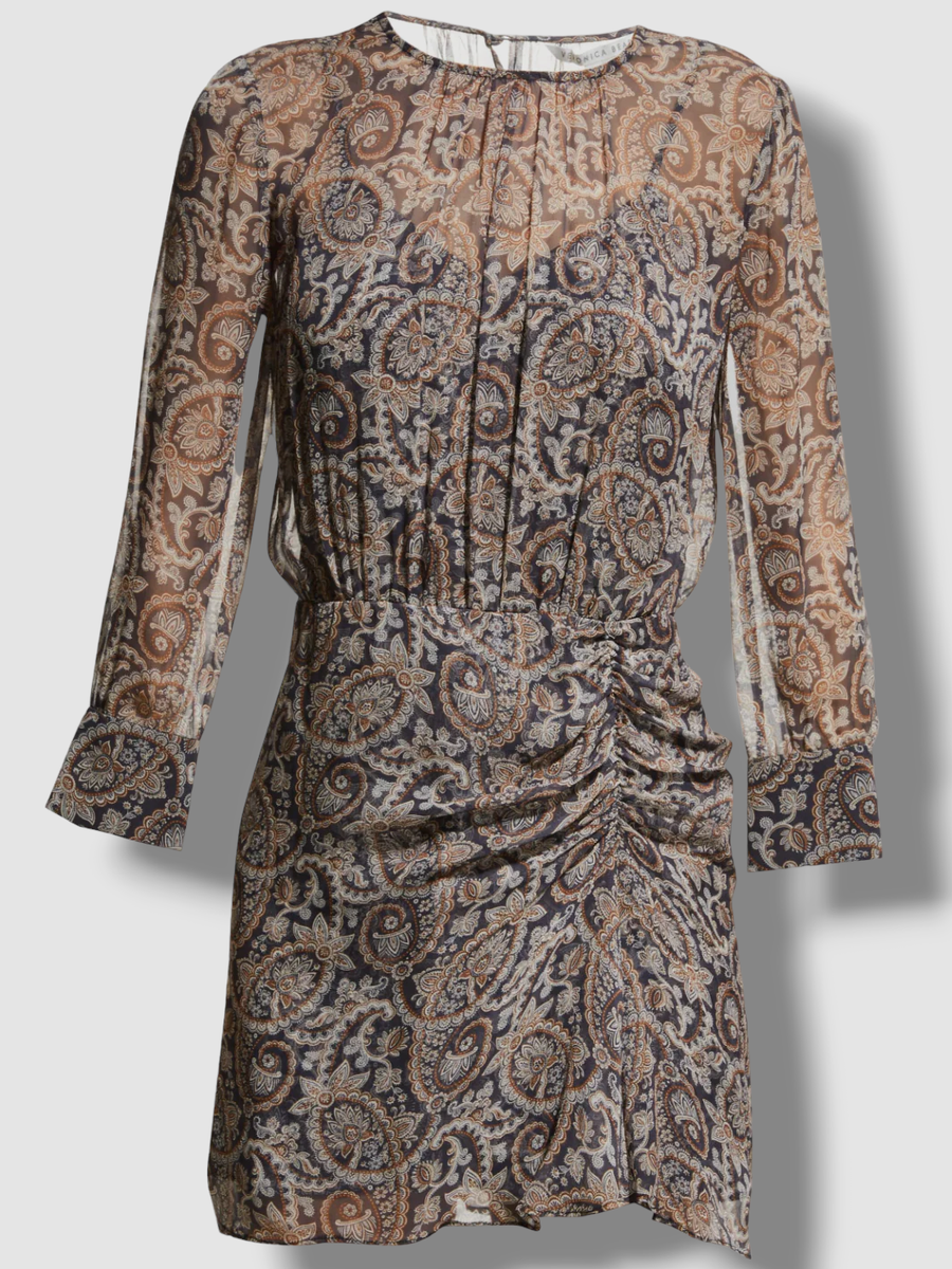 suede brown mini dress Veronica Beard Avenel Silk Midi Dress | Lake Mist Multi main image 0