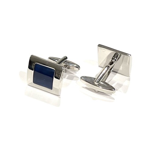 Navy Blue Stone Rectangle Cufflinks For Men Birthday Wedding Gift In Box - Picture 6 of 7