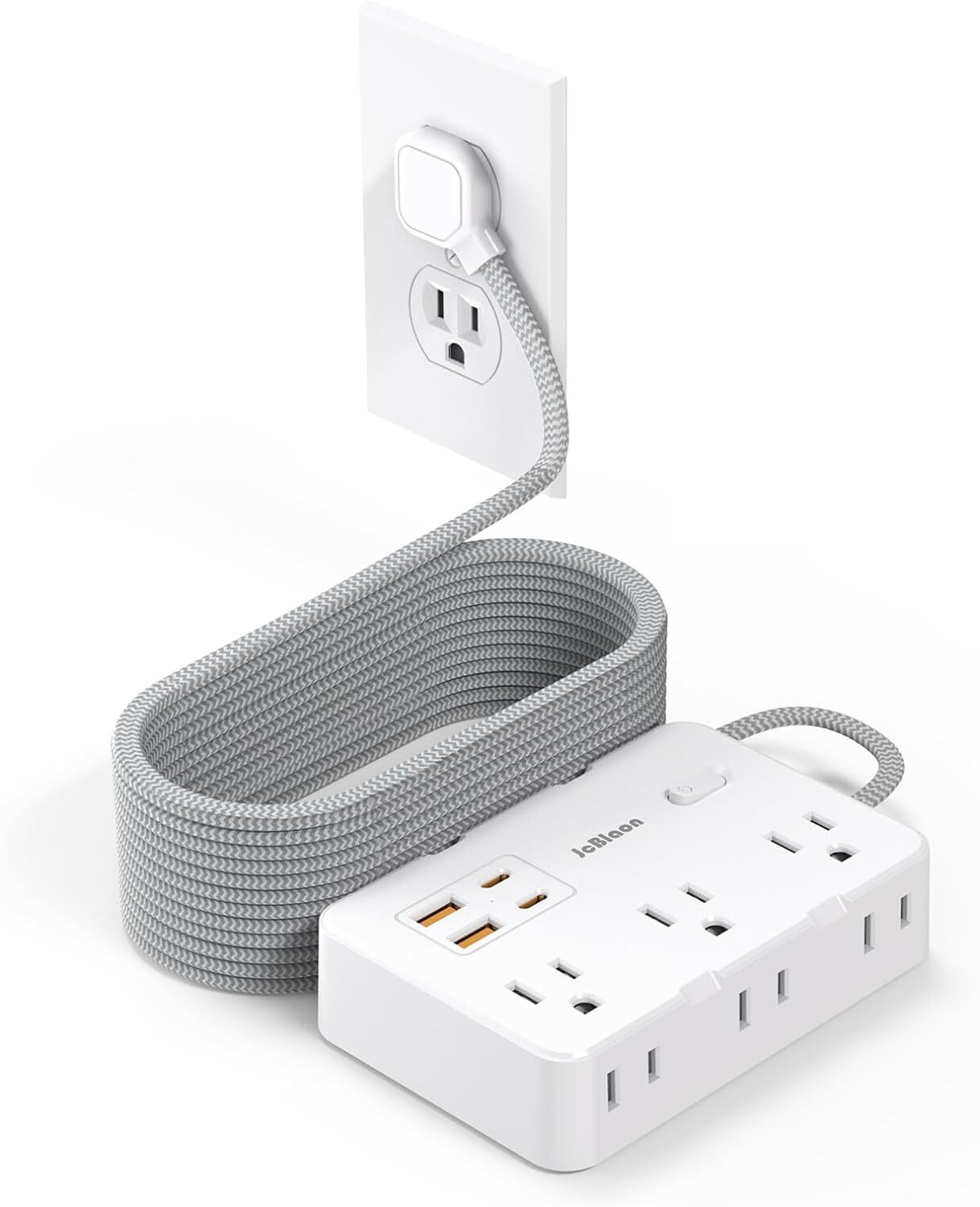 Surge Protector Power Strip 15 Ft Cord, Ultra Thin Flat 15FT, Braided Cord-image