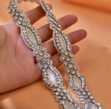 Bridal Silver Rhinestone Waist Accent Sash Belt Ivory Ribbon Wedding Sweet 16 15