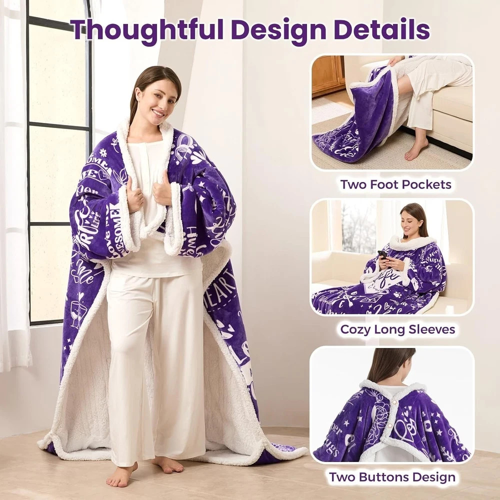 Wearable Heated Blanket with Sleeves Foot Pocket Electric Throw for Women Gift