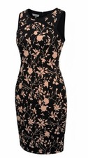 Michael Kors Collection Sheath Dress Wool Floral Print Black Peach Size 10 NWT