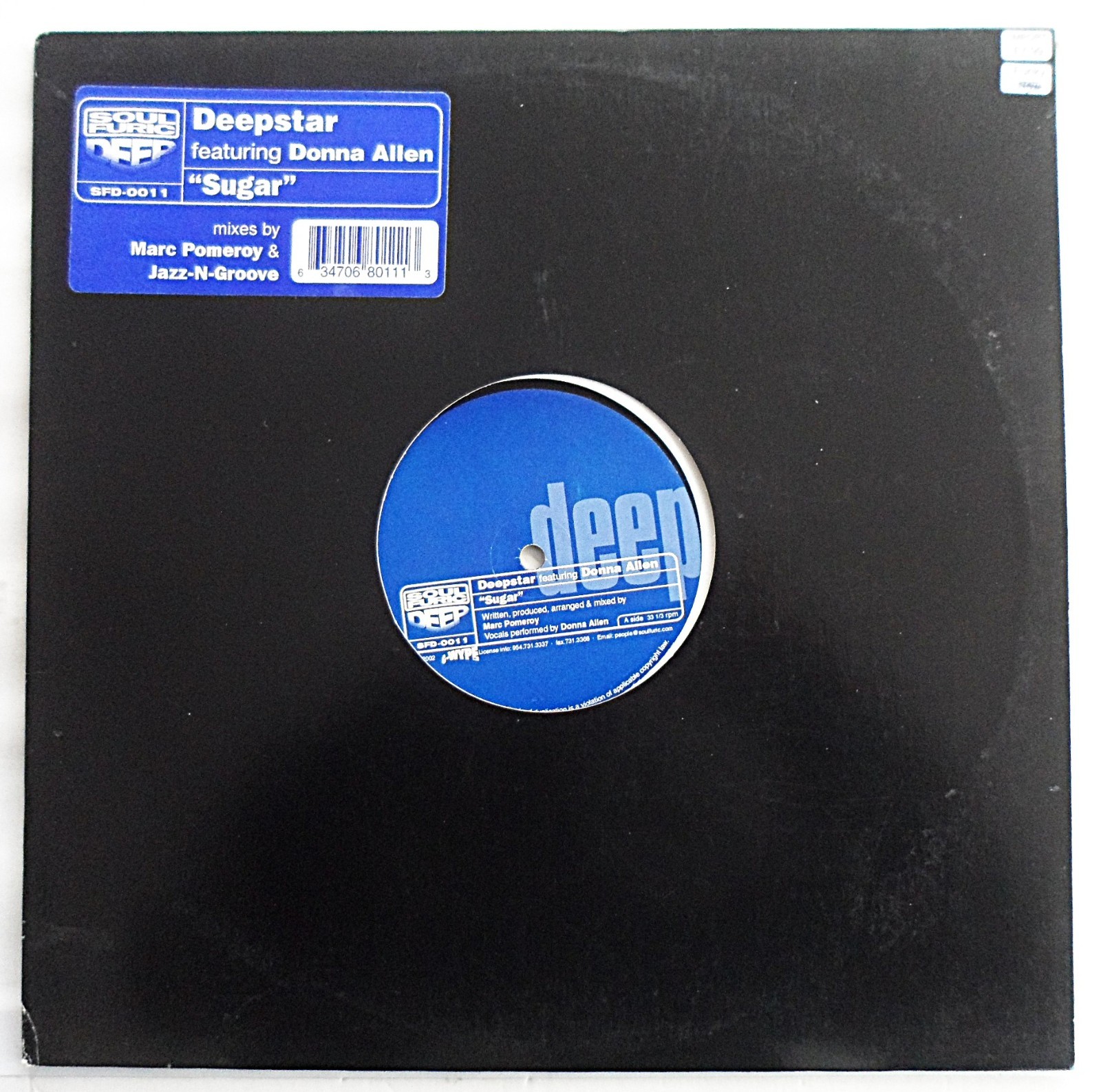 DEEPSTAR feat DONNA ALLEN - SUGAR 12"" VINYL 2002 SOUL FURIC DEEP SFD0011 *VG+/G*