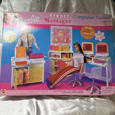 Mattel Barbie Secret Messages Office Desk Set: Desk Chair Computer Cabinet