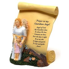 Guardian Angel with Girl Scroll Plaque Perfect Baby Shower Gift 4 1/4" tall 3017