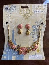 Disney Store Belle Costume Jewelry Set Princess Necklace Earrings Beauty Beast