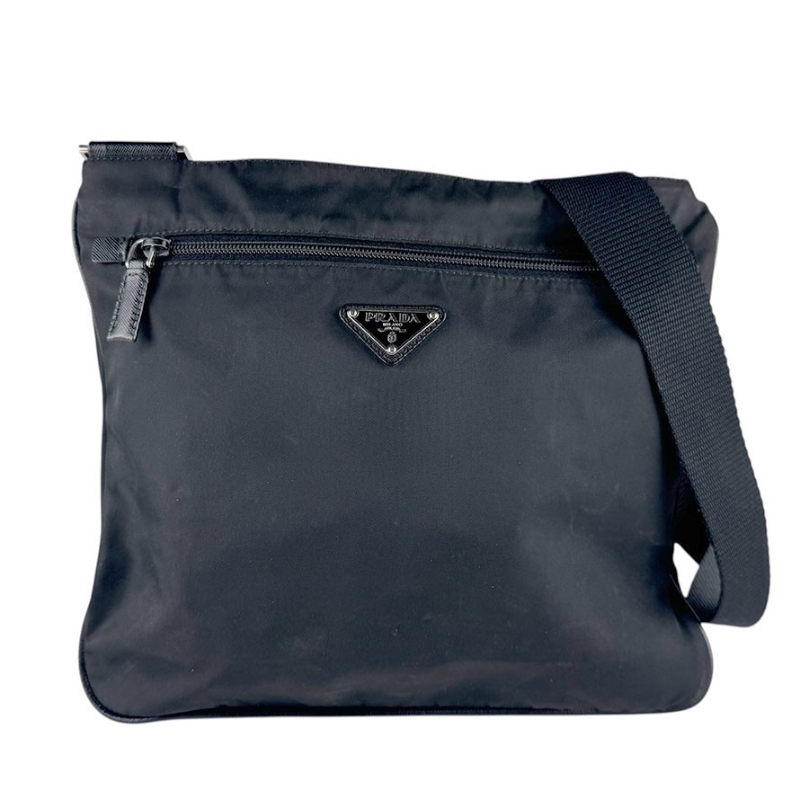 Borsa a tracolla originale PRADA in nylon/argento nero - z8638