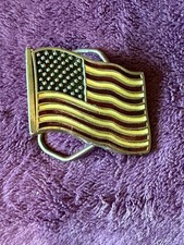 Vintage 1991 American Flag Belt Buckle- Gold Tone America Proud And Patriotic