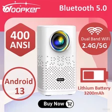 Portable Projector 4K H1P 400 Ansi Android 13 Dual WiFi BT5.0 Built-in Battery L