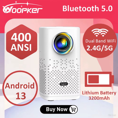 Portable Projector 4K H1P 400 Ansi Android 13 Dual WiFi BT5.0 Built-in Battery L