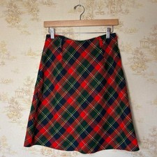 Vintage red green tartan plaid wool flannel preppy Christmas holiday mini skirt