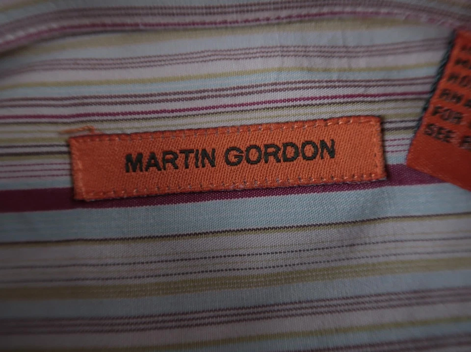 Camisa de vestir Martin Gordon para hombre de algodón L/S con botones multicolor a rayas - L Foto 3 de 4