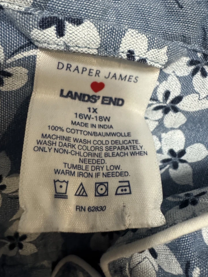 Conjunto de pijama Lands End Draper James feminino 1X 100% algodão cambraia azul floral em excelente estado usado - Imagem 2 de 4