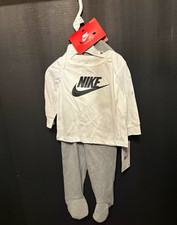 Nike Baby 3-6M 3-Piece Cotton Set White/Gray Long Sleeve Top Pants Hat