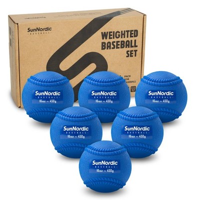 SunNordic 6 Pack Weighted Baseballs Set 16 oz  Weighted Baseballs for Hitting...