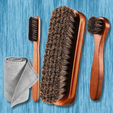 4-Piece Horsehair Shoe Brush Shine Kit, Shoe Polish Kit, Leather Shoes Boot Clea