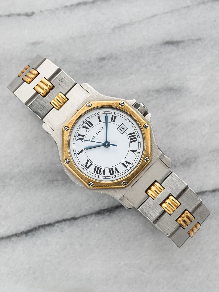 Vintage Cartier Santos Octagon 2965 Two-Tone Automatic White Roman