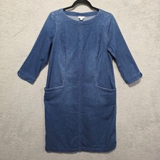 J. Jill Denim Women's Size Small Blue Denim Shift Dress Pockets 3/4 Sleeves
