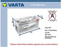 Battery fits RANGE ROVER Mk3 L322 02 to 12 Varta 020 920A 110Ah 5Yr Warranty New