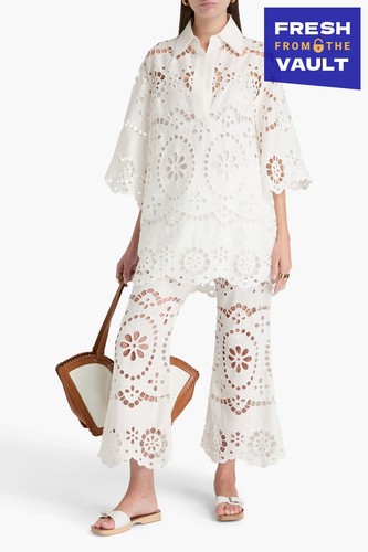 RRP €745 ZIMMERMANN Lexi Linen Embroidered Tunic AU0 US4 S Ivory Collared