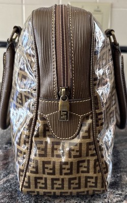 Vintage Fendi Zucca FF Monogram Boston Bag Brown Canvas Leather