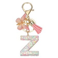 Alphabet Z Tassel Butterfly Initial Letter Keychain Pink, Pack of 1
