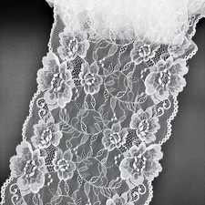 8 Inch Wide 10 Yard Long White Lace Fabric Elastic Stretchy Lace Ribbon