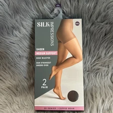 Silk Impressions Sheer Medium Support Womens Size XXL Coffee Bean High Waisted