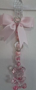 Pram charms*new*pink Crystal Teddy With Mixed Beads Pink Bow 