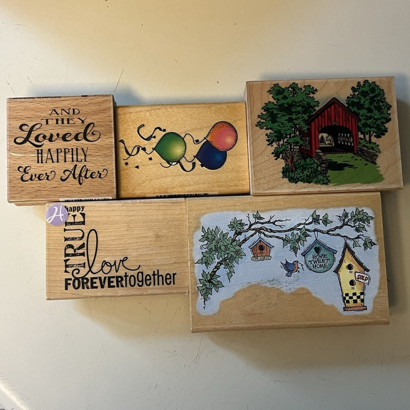 Mixed Brands Wood Mounted Rubber Stamp Lot Love Phrases Scenic Themes MPN #1808