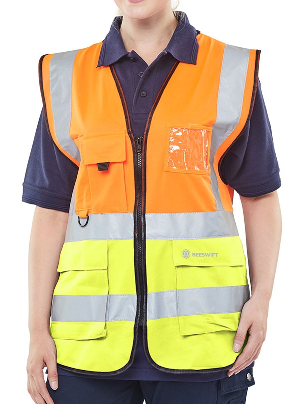 Beeswift Hi-Vis Two Tone Executive Id Vest Orange / Saturn Yellow Size XS