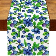 Watercolor Blueberry Table Runner Sweet Berry Fruit Wedding Birthday Party De...