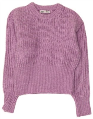 ZARA Damen Crop U-Boot-Ausschnitt Pullover Pulli UK 14 Medium lila gefleckt CV10