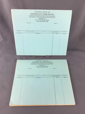 Vintage Customer's Packing Lists - Diamond City Wire Die Co - Fort Wayne IN