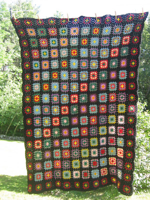 Handmade Crochet Multicolor Granny Squares Afghan Blanket Throw 72'' x 50''