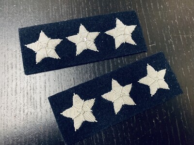 SILVER Officer Stars - BLACK Background - 3 Star COLONEL / GENERAL pair - NEW