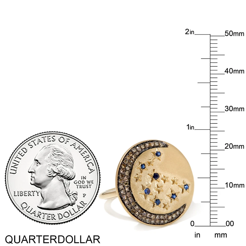 Rarities Goldtone Sterling Silver Diamond & Sapphire, Moon & Star Ring Size 8 - Image 2 of 4