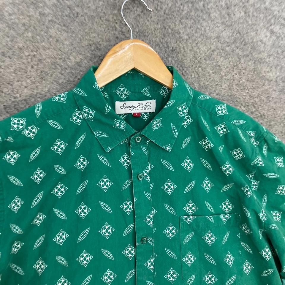 Sovereign Code Shirt Mens L Large Green Button Up Short Sleeve Cotton 8010 - Image 3 of 4