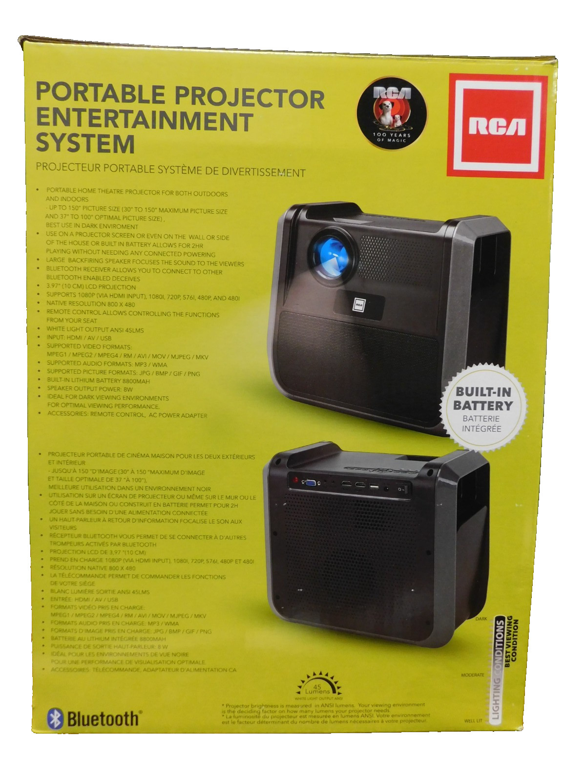 RCA RPJ060 Projector  Portable 1080p LED/LCD Recharge Batt,-Up To 150" Picture