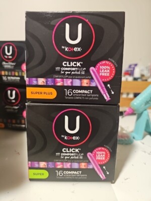 2 PK U by Kotex Click with Comfort Flex Super Plus Tampons 16 Ct Each Unscented