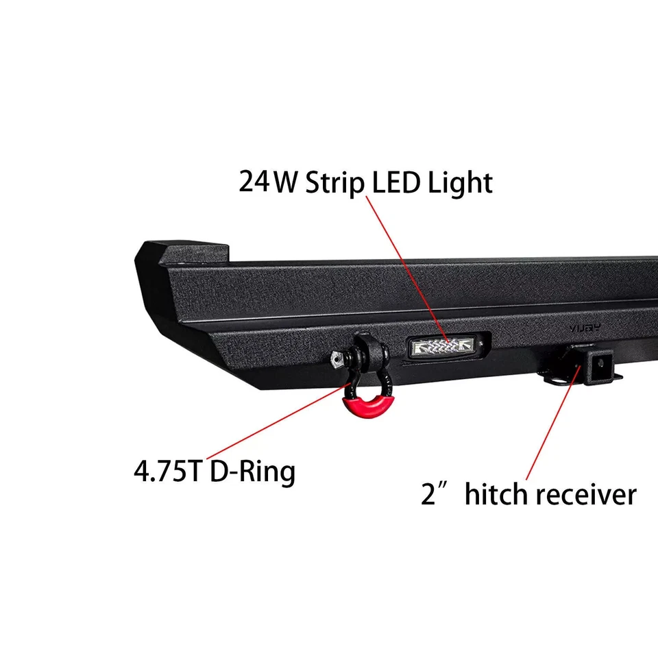 Vijay For 1984-2001 Jeep Cherokee XJ Steel Rear Bumper W/Winch Plate&LED Lights - Изображение 3 из 4